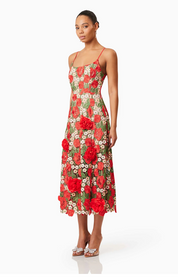 Roselyn Embroidered Midi Dress In Red by Elliatt
