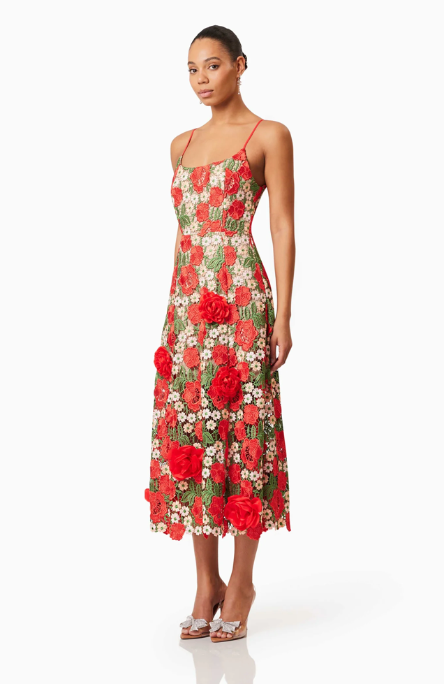 Roselyn Embroidered Midi Dress In Red by Elliatt