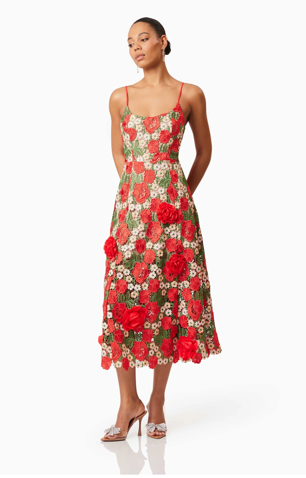 Roselyn Embroidered Midi Dress In Red by Elliatt