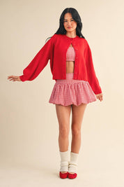 Knit Button Up Cardigan Sweater: Red