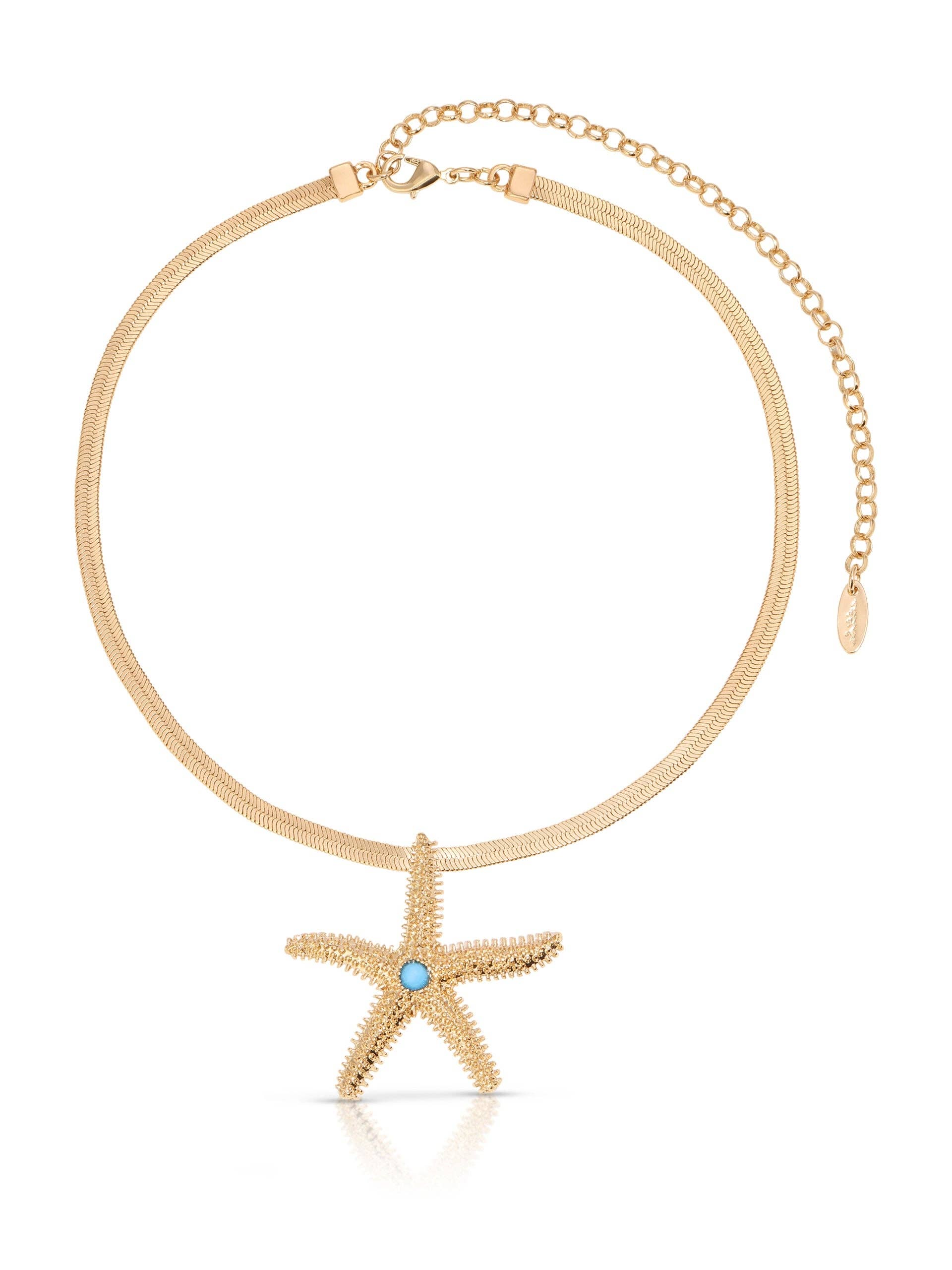 Mermaid Cove Starfish Pendant Necklace: Turquoise / One Size