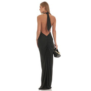 Front Cross Halter Maxi Dress in Black
