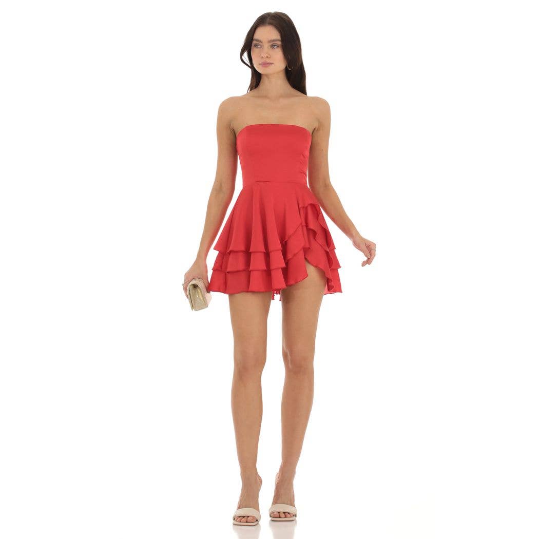 Strapless Asymmetrical Dress in Red