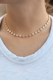 Crystal Disc and 18k Gold Plated Link Necklace: Clear Crystals / One Size