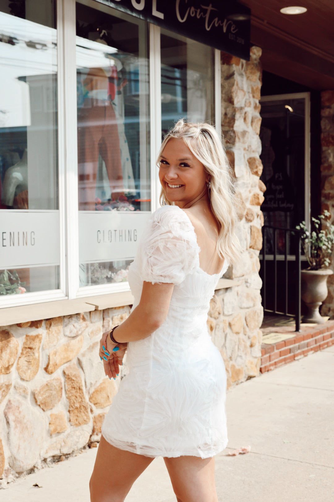 Paige Puff Sleeve Mini White
