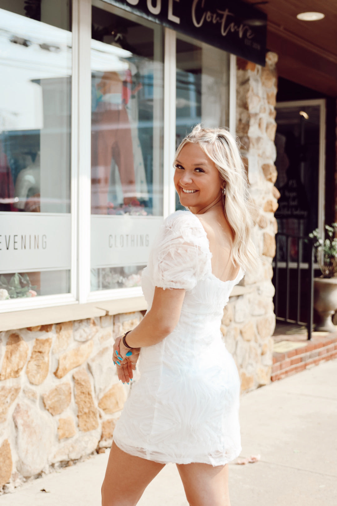 Paige Puff Sleeve Mini White
