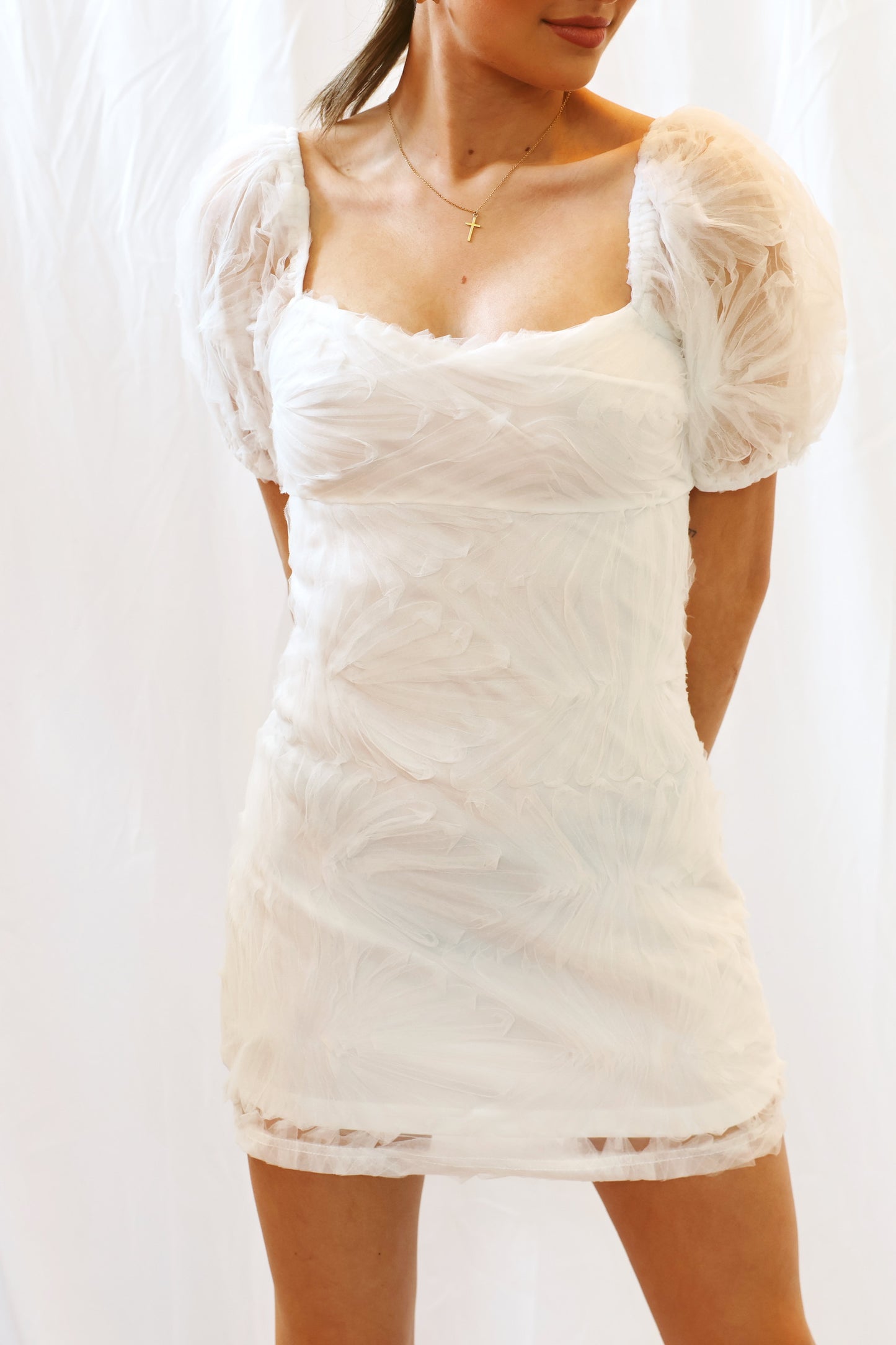 Paige Puff Sleeve Mini White