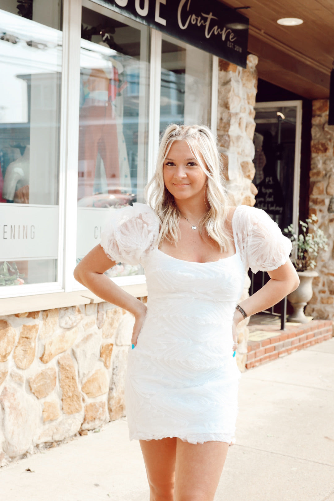 Paige Puff Sleeve Mini White