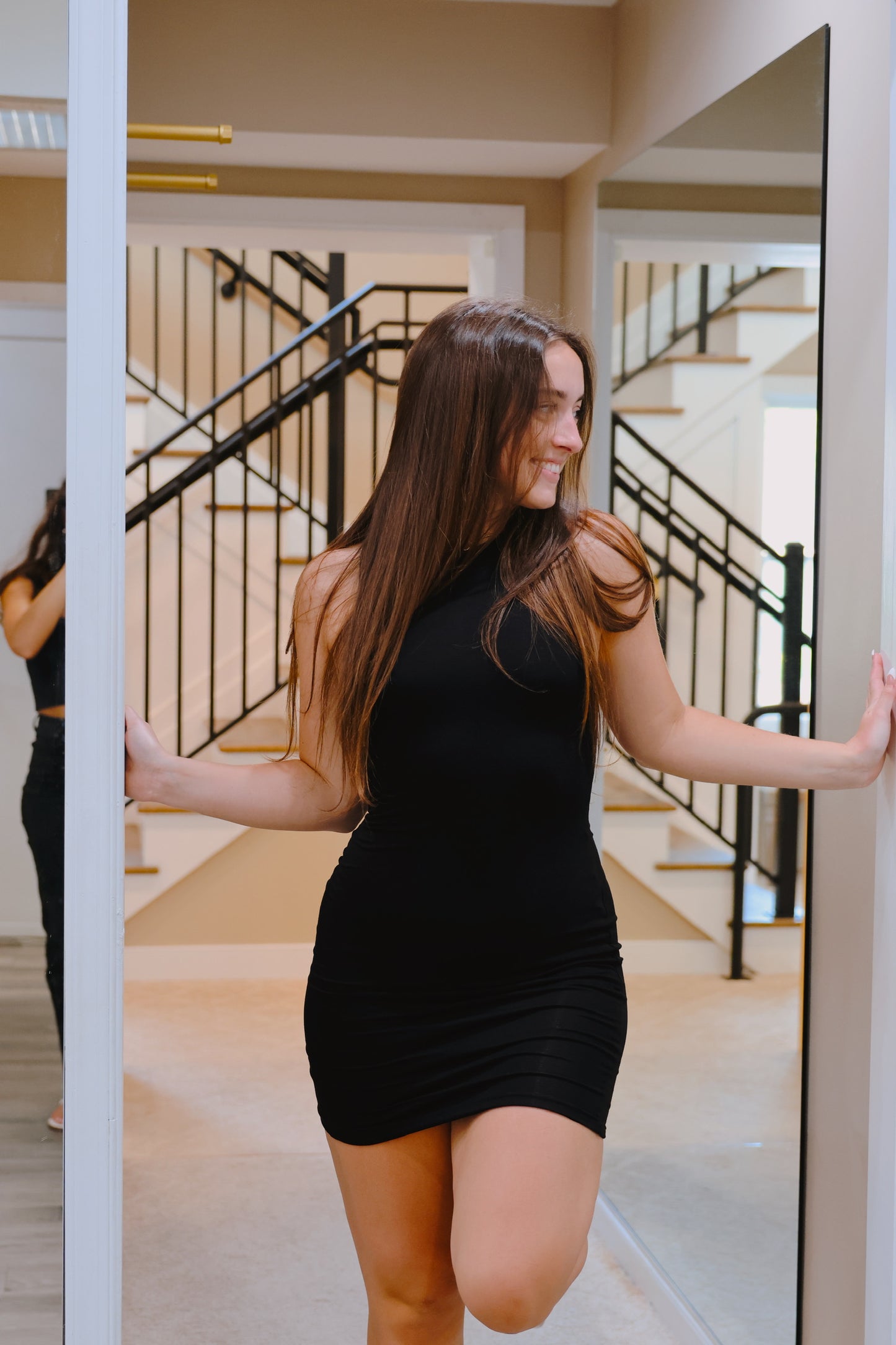 Crewneck Jersey Knit Dress Black