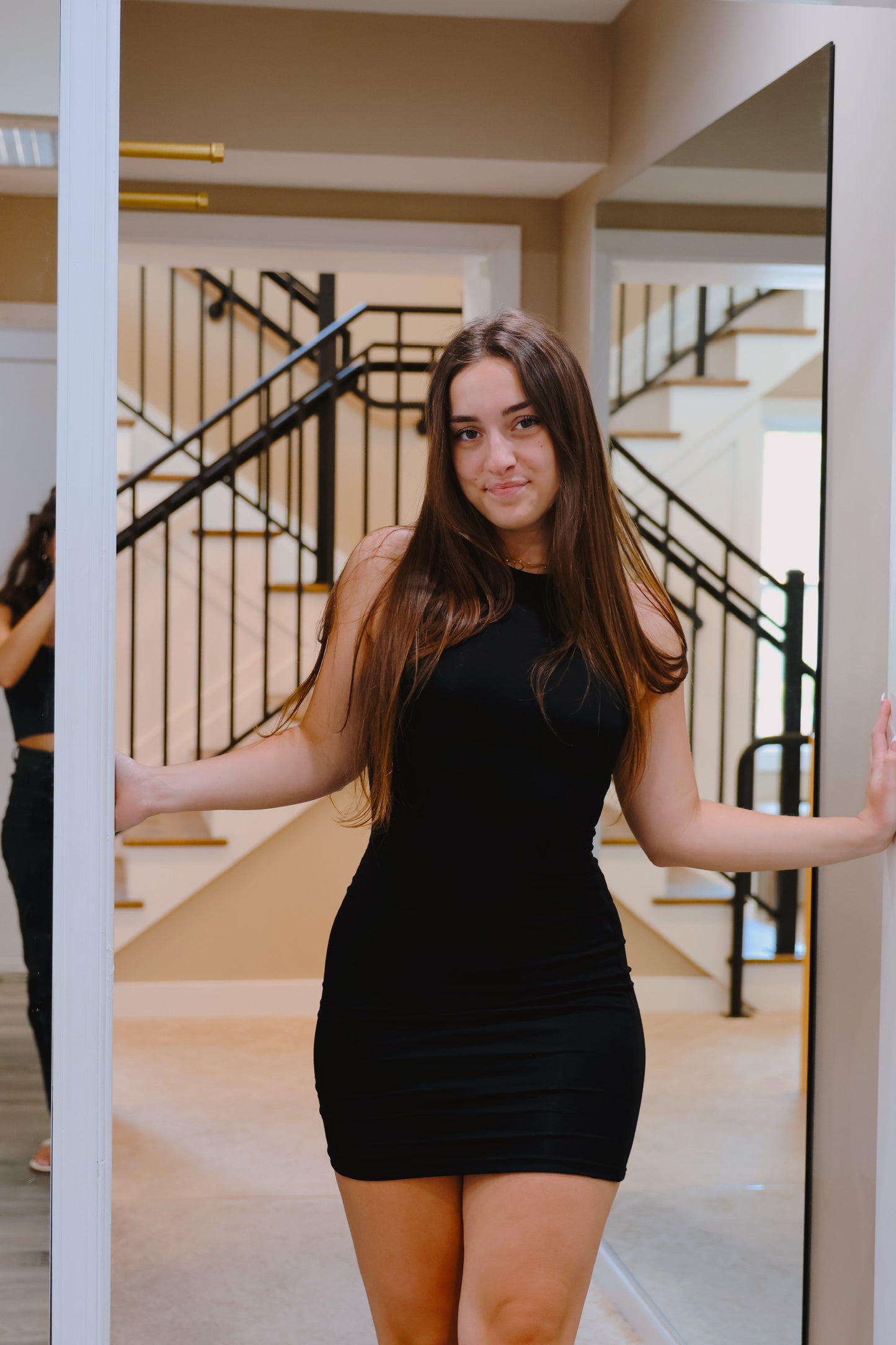 Crewneck Jersey Knit Dress Black