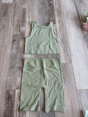 Chevron Ribbed Bike Shorts Basil