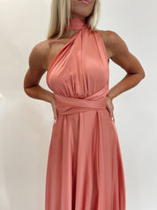 Rose Satin Wrap Dress