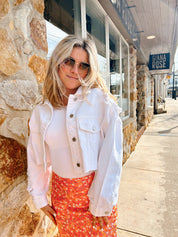 White Cropped Distress Jacket