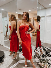 At Last Midi Red Satin