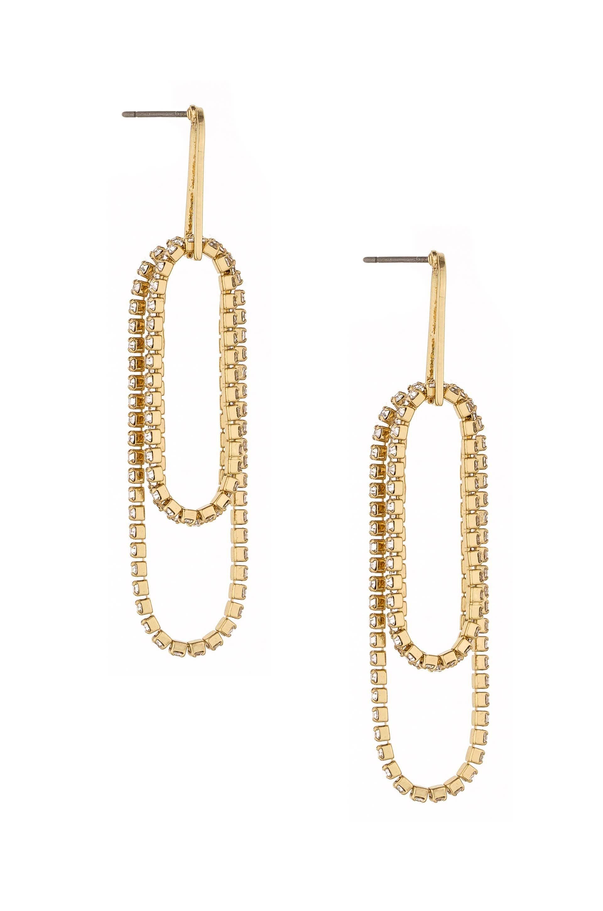 Hanging On 18k Gold Plated Crystal Dangle Earrings: Clear Crystals / One Size