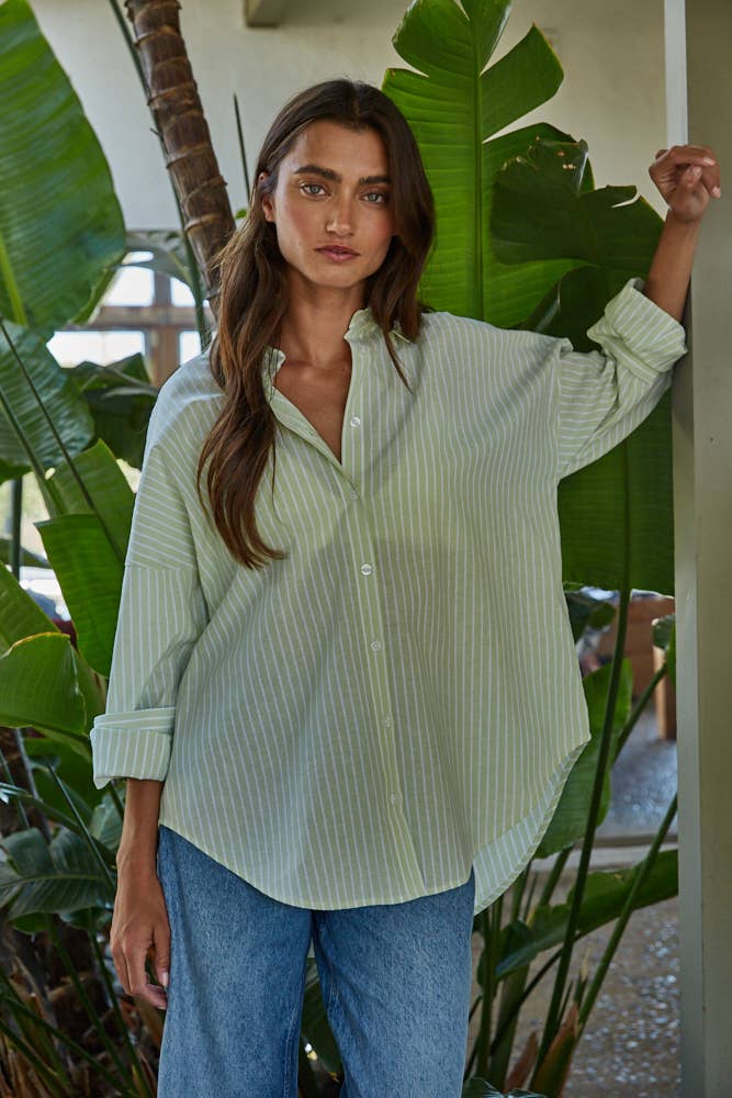 Hallie Summer Stripe Button Down Green