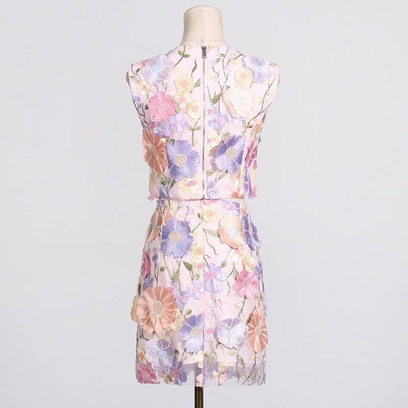 Floral Embroidery Two Piece Multi-Colored
