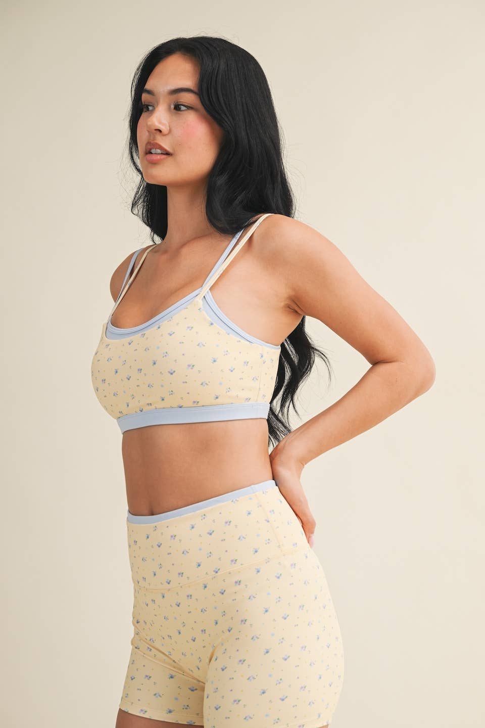 Ditsy Print Double Layered Sports Bra: Lemon Ditsy