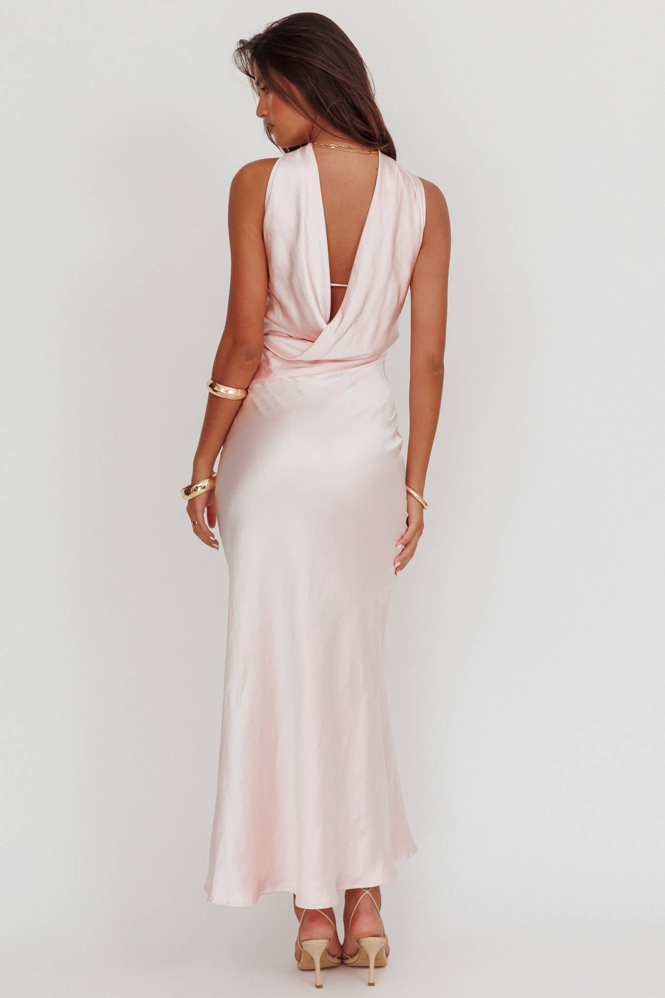 SCARF NECK SATIN MAXI DRESS in Baby Blue