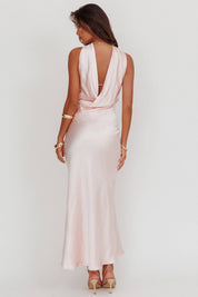 SCARF NECK SATIN MAXI DRESS in Baby Blue