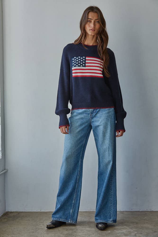 Americana Stitched Sweater Navy