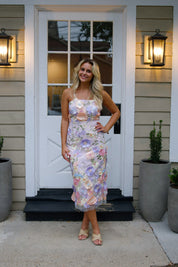 Floral Embroidered Slim Tube Dress in Purple