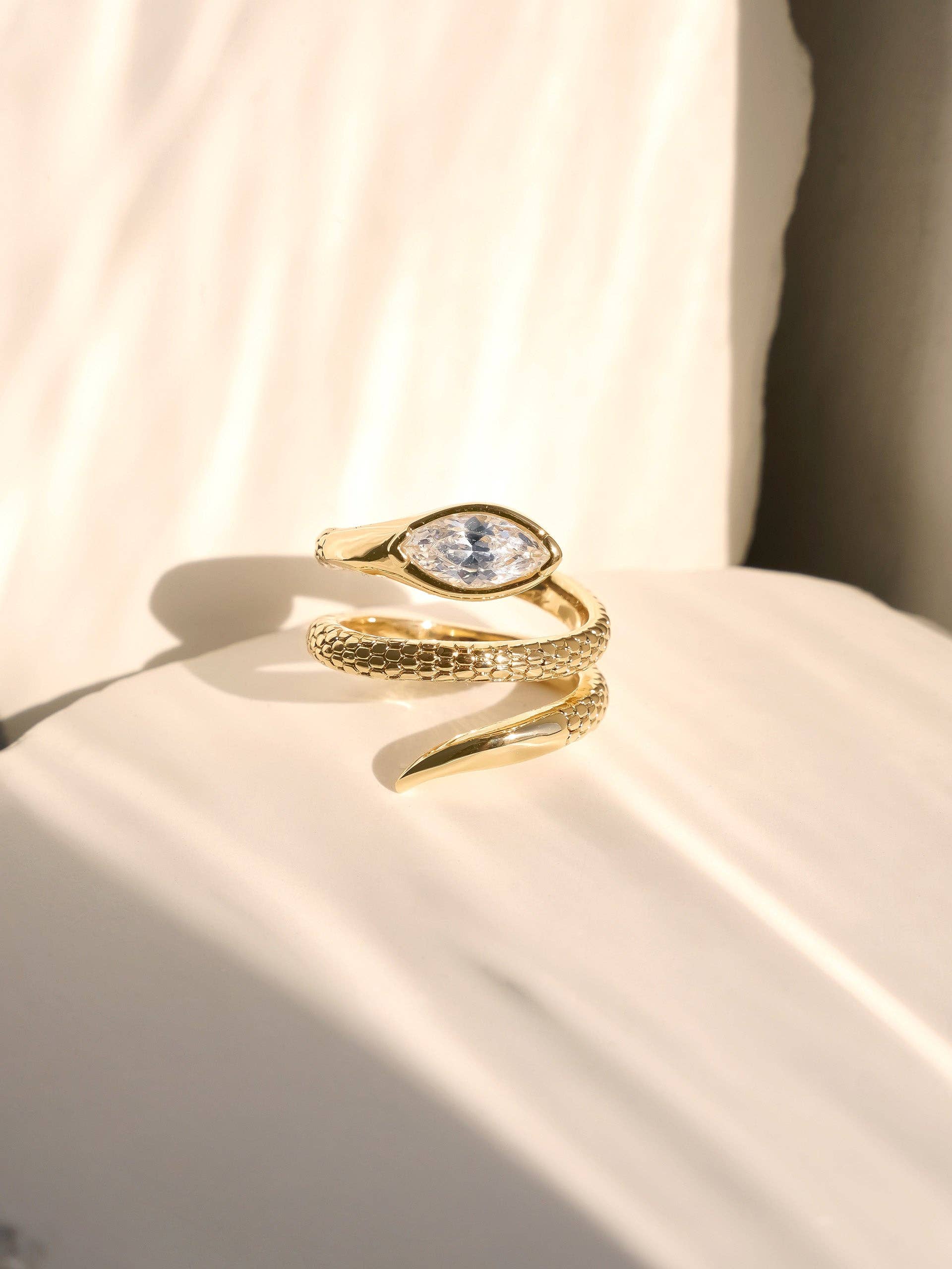 Marquise Coiled Ring: Clear Crystal with 18k Gold Plating