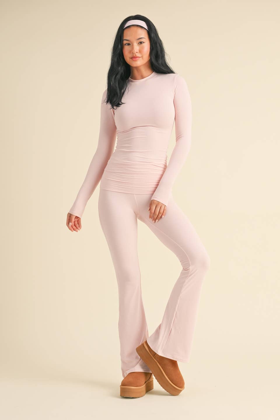 Soft Knit Jersey Long Sleeve Tee in Pink