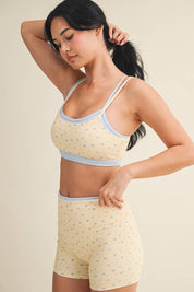 Ditsy Print Double Layered Sports Bra: Lemon Ditsy