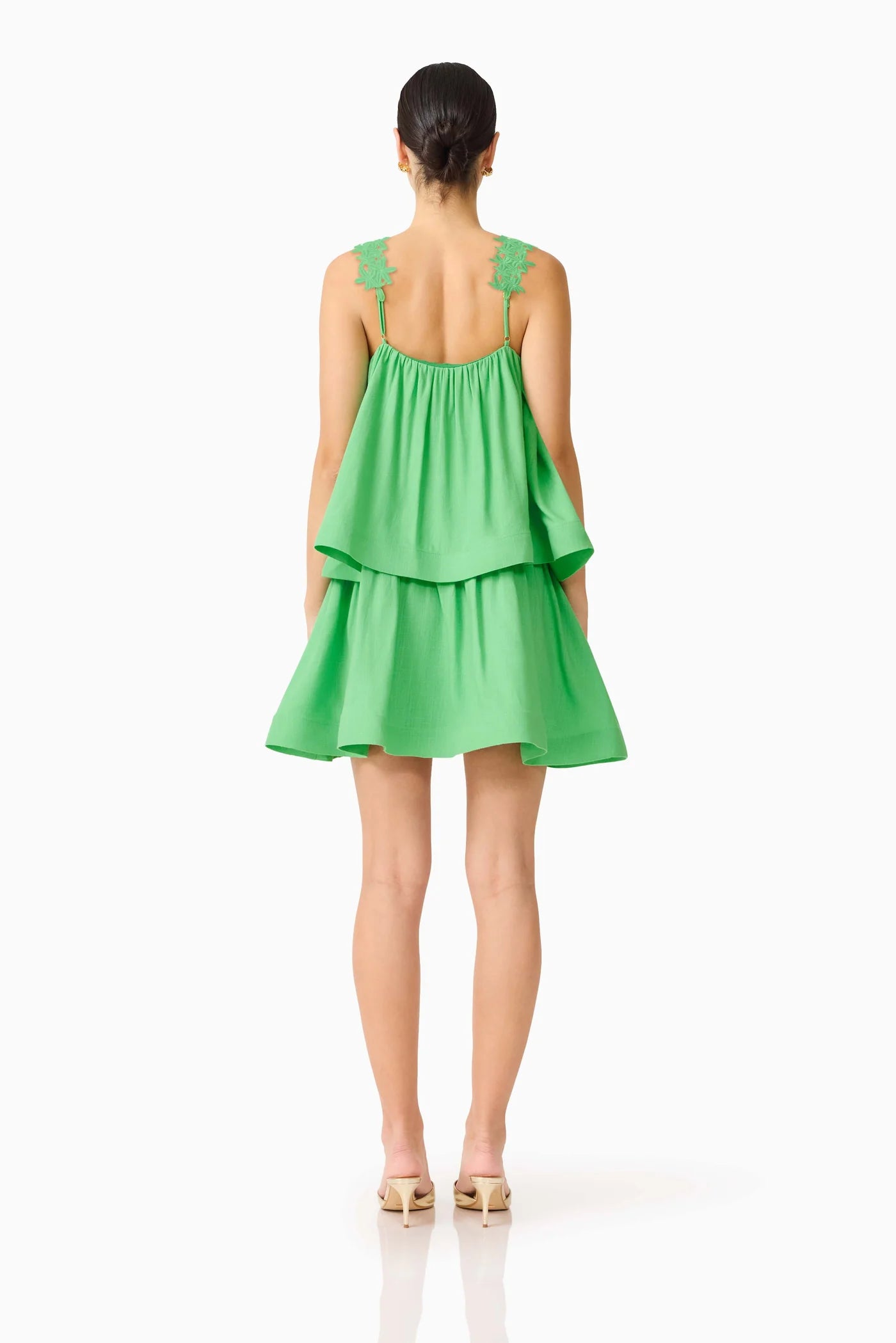Emilie Tiered mini Dress in Kelly Green
