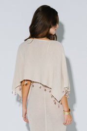 Beaded Lurex Poncho: Cream