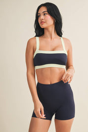Contrast Block Sports Bra: Navy
