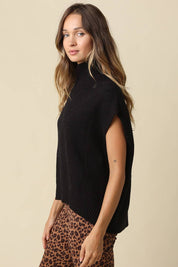 Grace Mock Neck Knit Sweater in Black