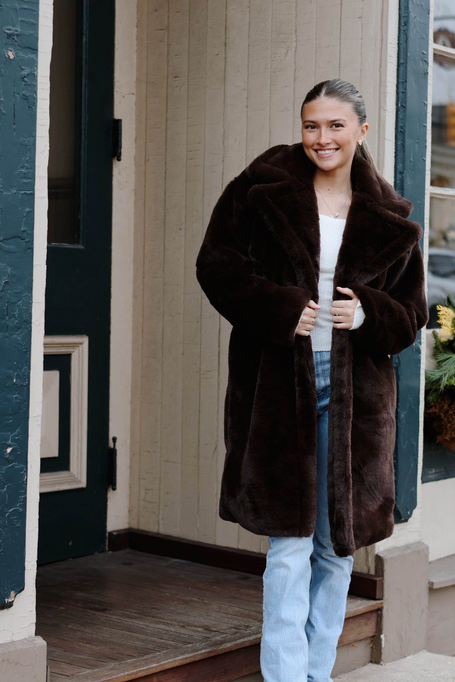 Emery Faux Fur Coat Dark Brown