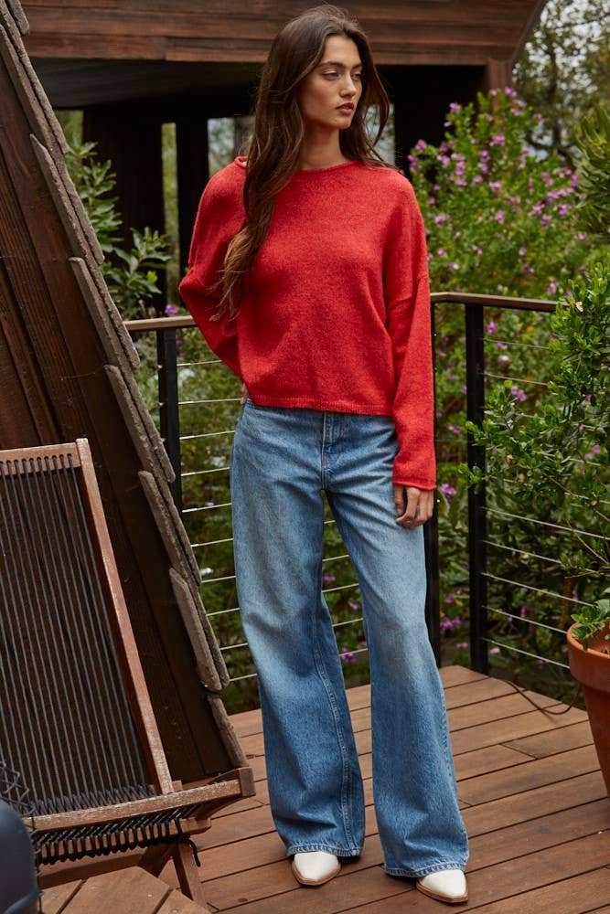 Abbie Roll Neck Knit Sweater Red