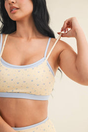 Ditsy Print Double Layered Sports Bra: Lemon Ditsy