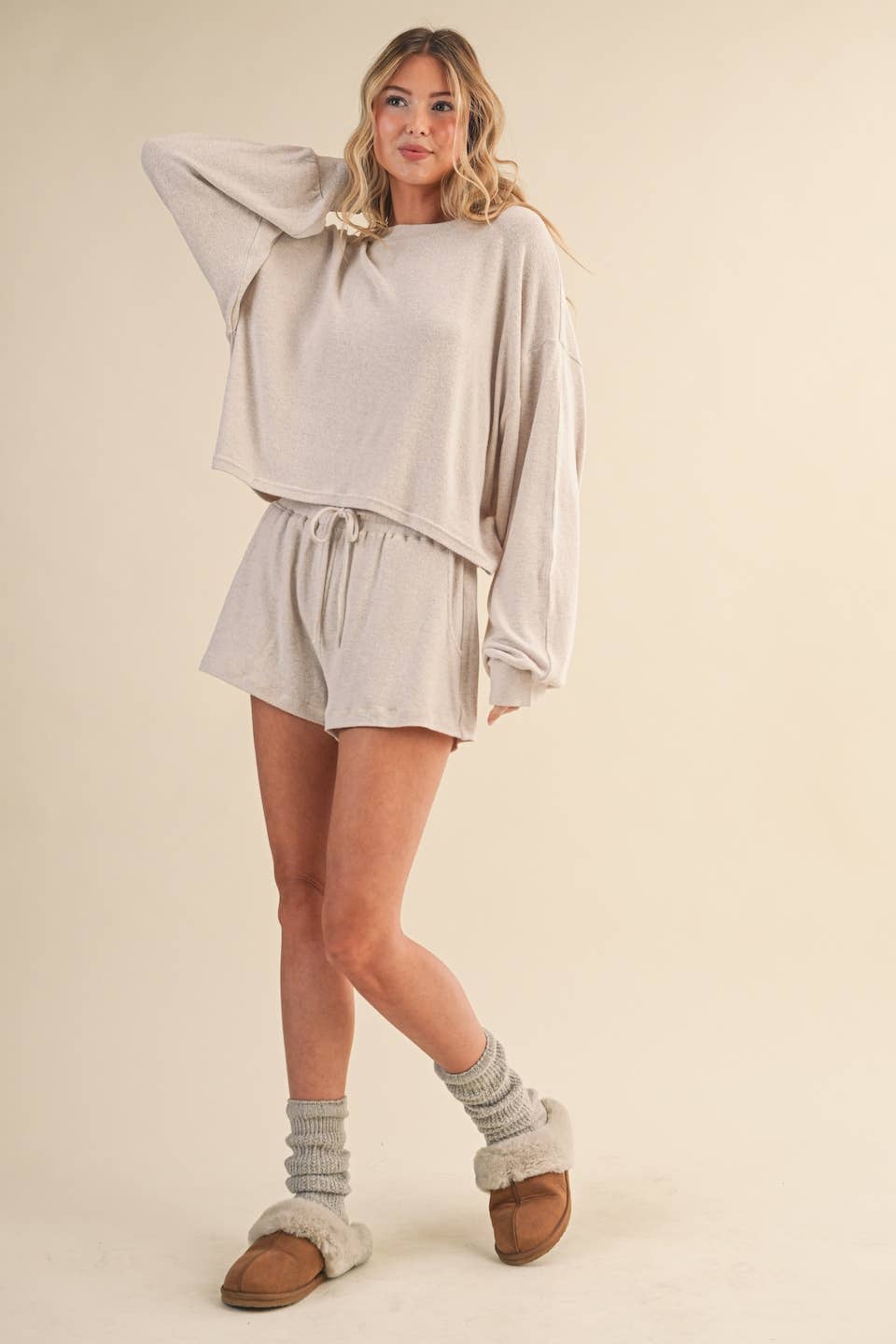 Hacci Long Sleeve Crewneck Top Beige