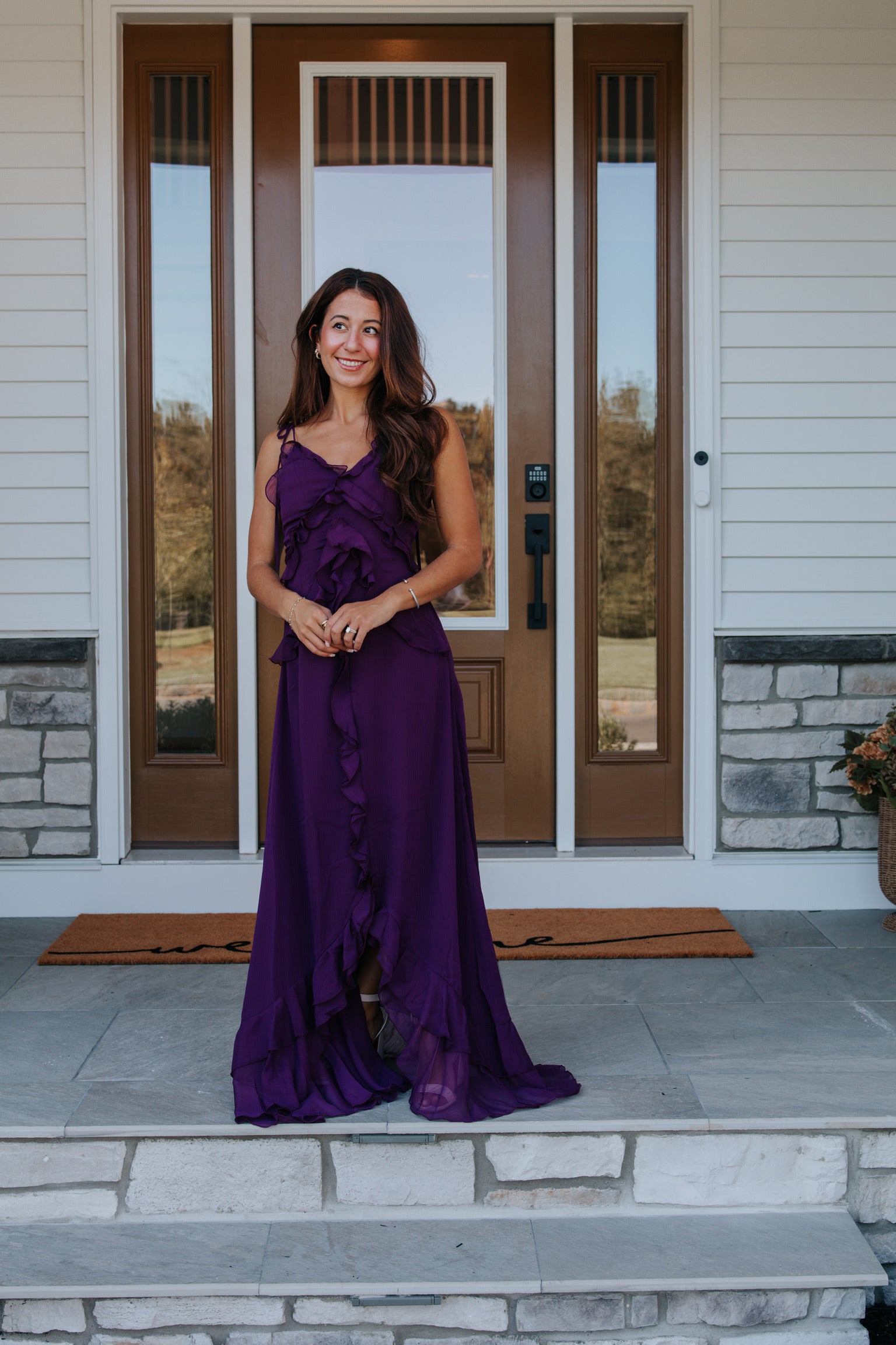 Jamie Ruffled High Low Maxi Dress in Plum | Lulus