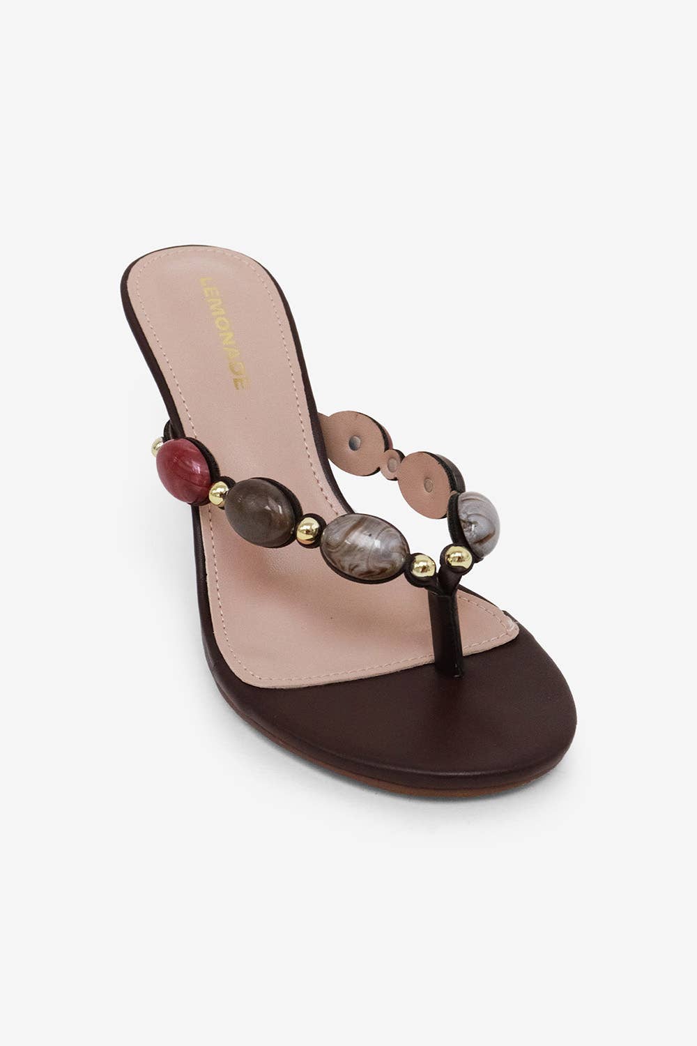 NINA - Beaded Thong Heel in Chocolate