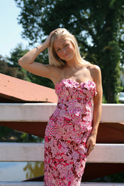 Roseate Strapless Midi Dress in Pink