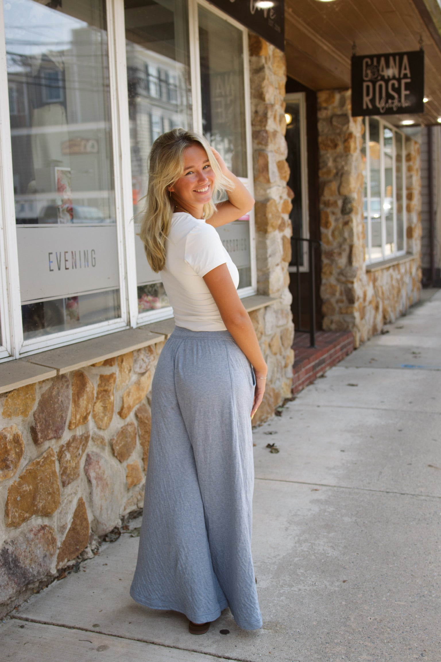Wait A Minute Wide-Leg Lounge Pants in Soft Chambray