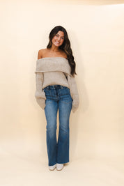 Off the Shoulder Button Back Sweater in Oatmeal