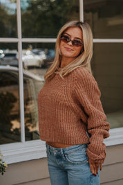 Low Tide Crew Neck Knit Pullover in Cinnamon Spice | Free People