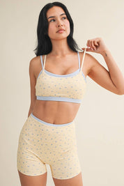 Ditsy Print Double Layered Sports Bra: Lemon Ditsy