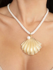 Scallop Shell Pendant Necklace: Pearl with 18k Gold Plating
