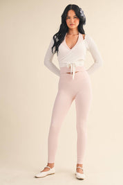 Long Sleeve V Neck Wrap Top: White