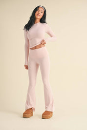 Soft Knit Jersey Long Sleeve Tee in Pink