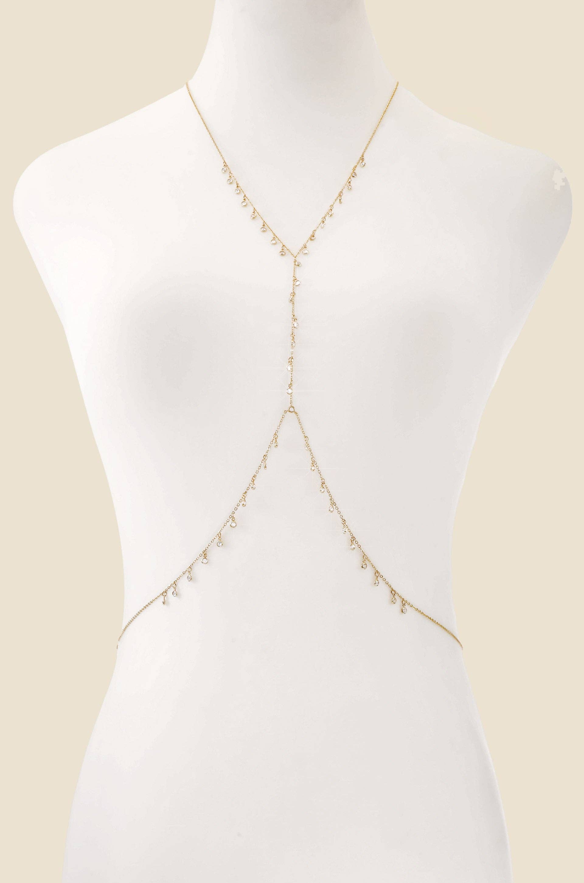 Crystal Fringe Body Chain in Gold: Clear Crystals / One Size