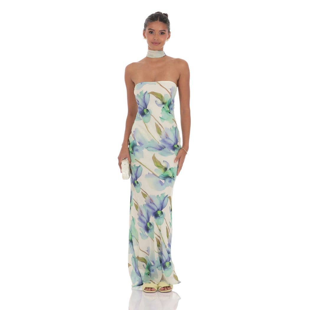 Floral Scarf Maxi Dress in Green