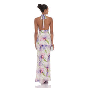 Floral Mock Neck Maxi Dress in Purple Multi